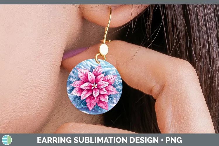 Watercolor Poinsettia Round Earrings Sublimation Earrings De