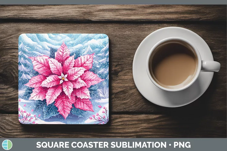 Watercolor Poinsettia Square Coaster Sublimation Coaster Des
