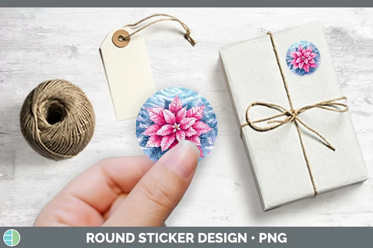 Watercolor Poinsettia Stickers | Round Labels Designs