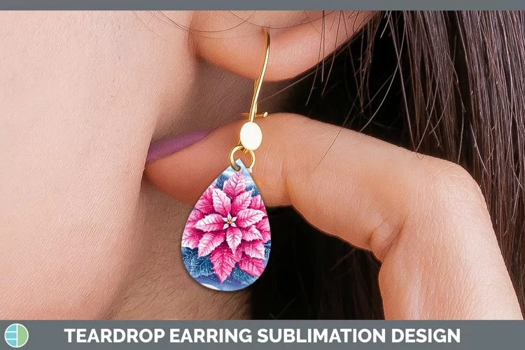 Watercolor Poinsettia Teardrop Earrings Sublimation Earrings