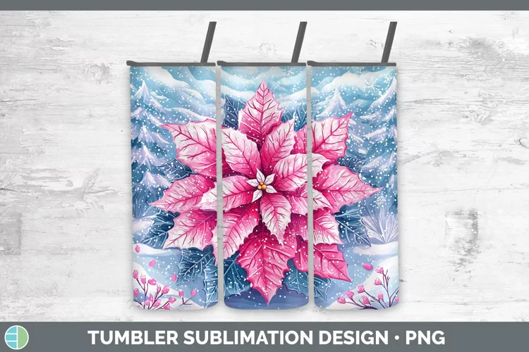 Watercolor Poinsettia Tumbler Sublimation 20 oz Skinny Tumbl