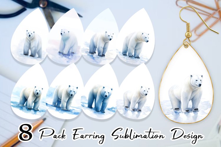 Watercolor Polar Bear Earring teardrop sublimation design