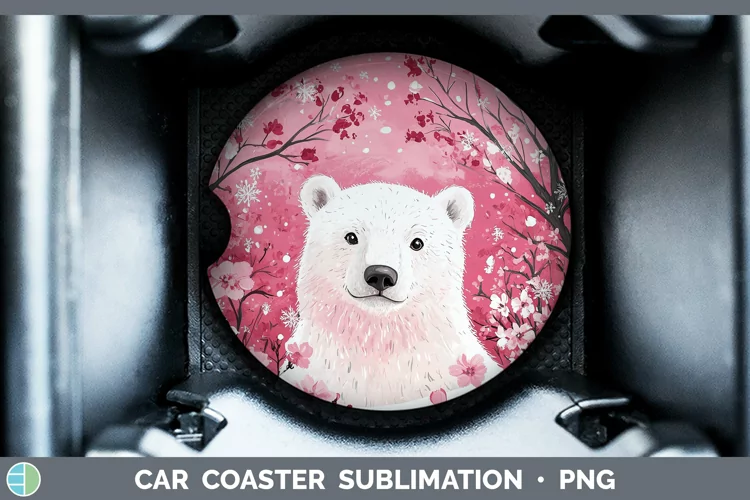 Watercolor Polar Bear Car Coaster Sublimation Designs