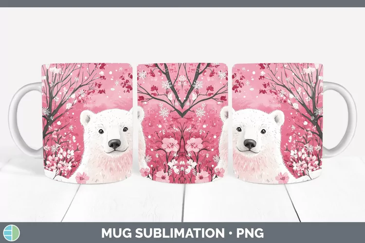 Watercolor Polar Bear Mug Wrap Sublimation Coffee Cup Design