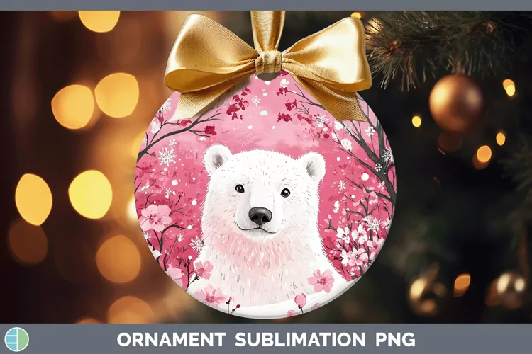 Watercolor Polar Bear Ornament Sublimation Bauble Designs