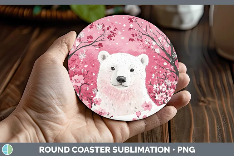 Watercolor Polar Bear Round Coaster Sublimation Coaster Desi