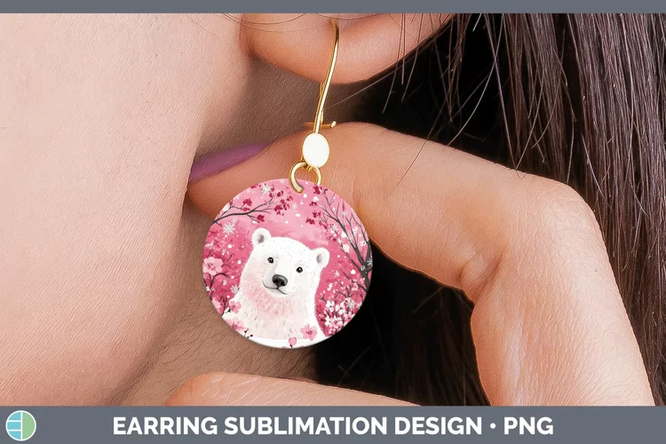Watercolor Polar Bear Round Earrings Sublimation Earrings De