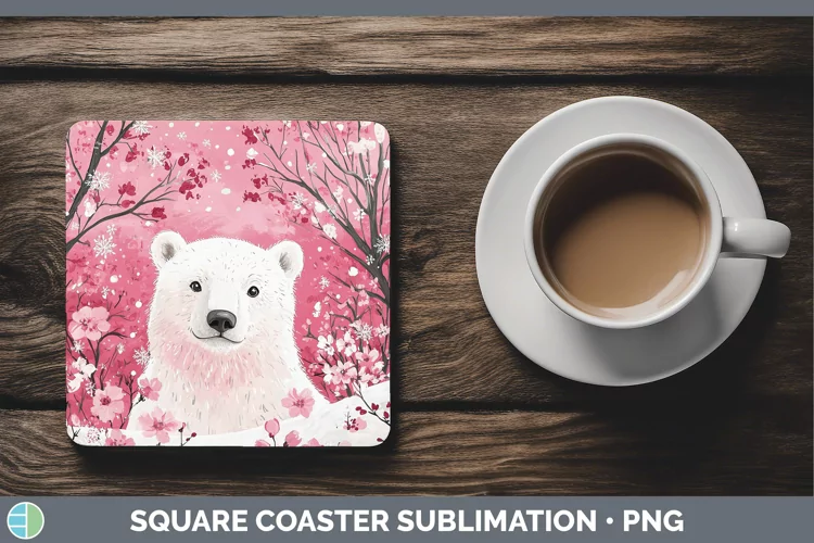 Watercolor Polar Bear Square Coaster Sublimation Coaster Des