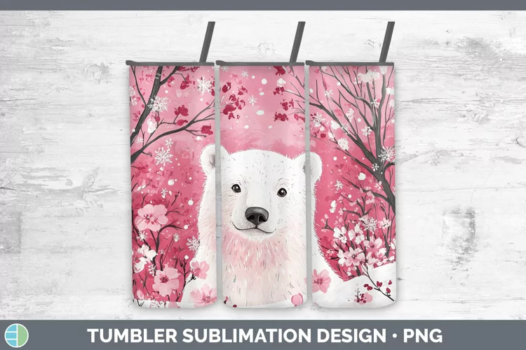 Watercolor Polar Bear Tumbler Sublimation 20 oz Skinny Tumbl