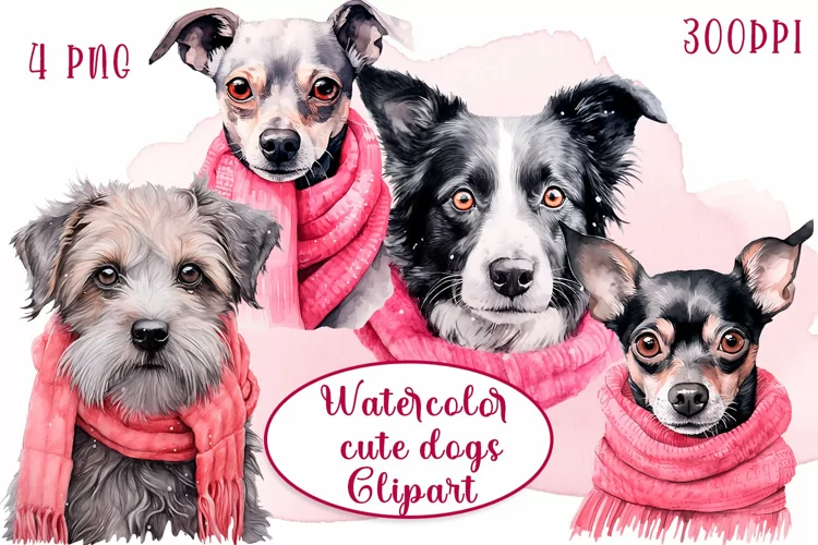Cute dogs Watercolor Sublimation clipart PNG