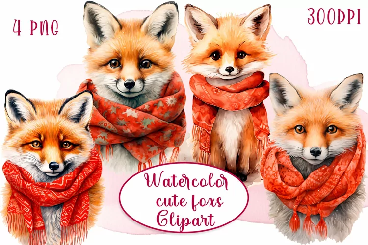 Cute foxes Watercolor Sublimation clipart PNG