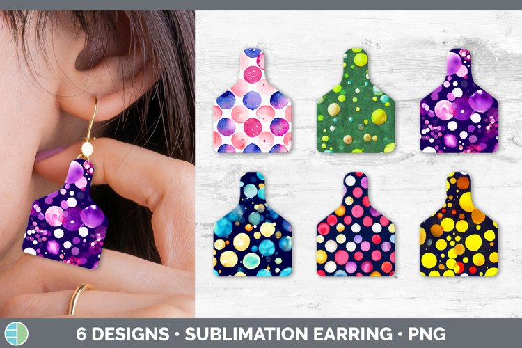 Watercolor Polka Dots Cow Tag Earring | Sublimation Cattle E
