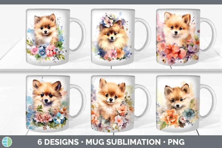 Watercolor Pomeranian Dog Mug Wrap | Sublimation Coffee Cup