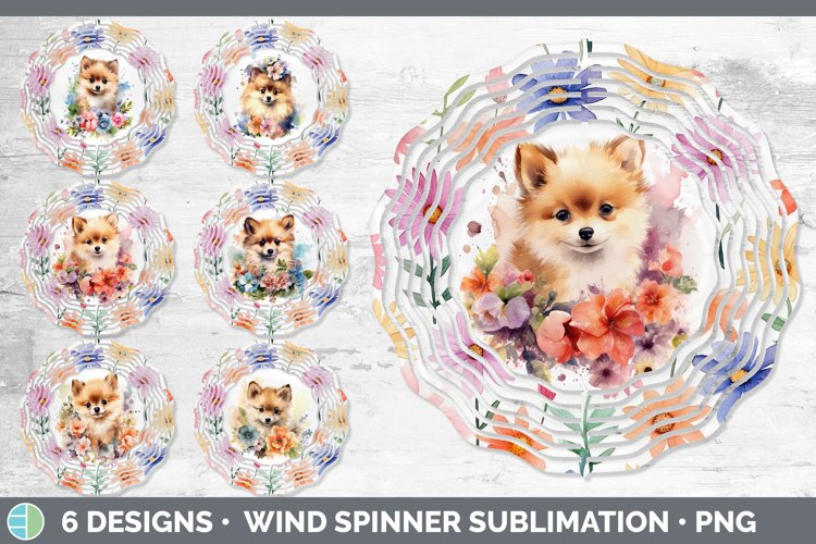 Bundle of six Wild Flowers Pomeranians Wind Spinner designs.
