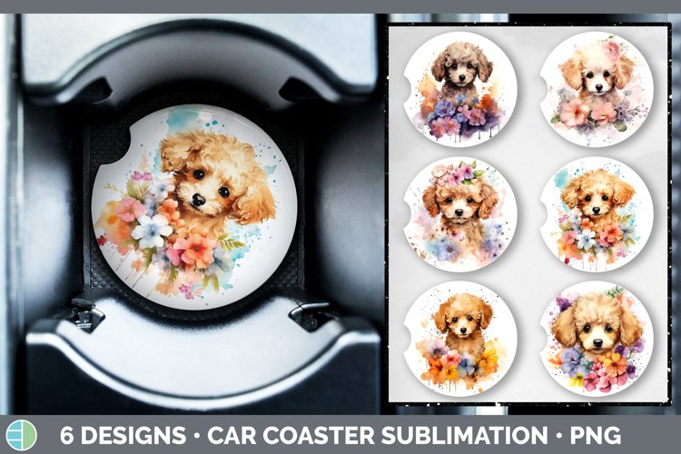 Watercolor Poodle Dog Car Coaster | Sublimation Coaster Desi