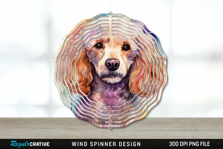Watercolor Poodle Dog Wind Spinner Sublimation PNG Design