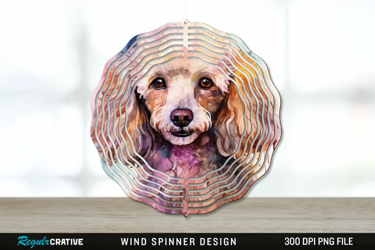 Watercolor Poodle Dog Wind Spinner Sublimation PNG Design