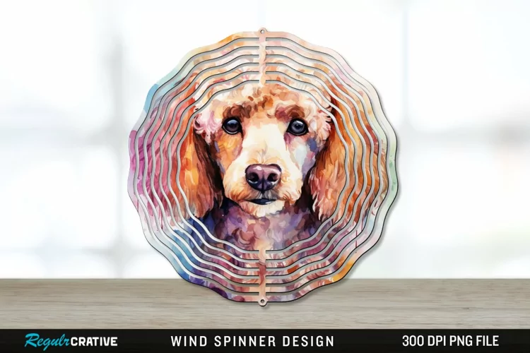 Watercolor Poodle Dog Wind Spinner Sublimation PNG Design