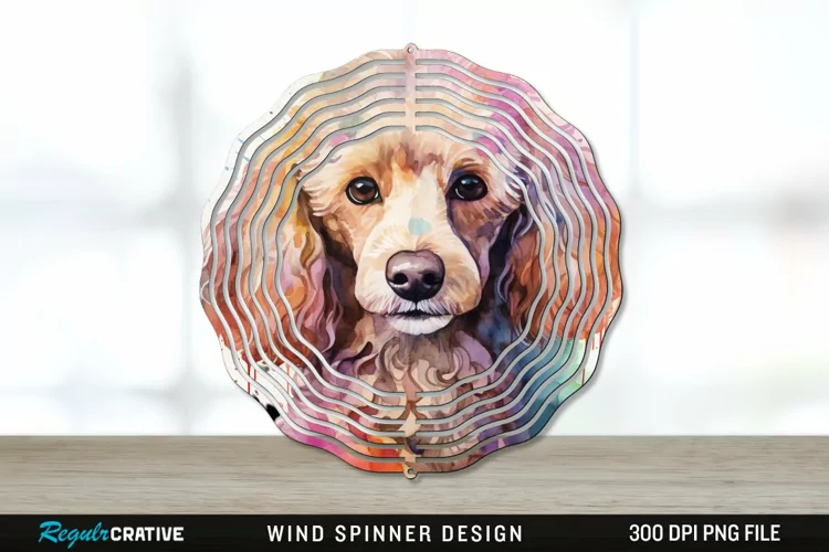 Watercolor Poodle Dog Wind Spinner Sublimation PNG Design