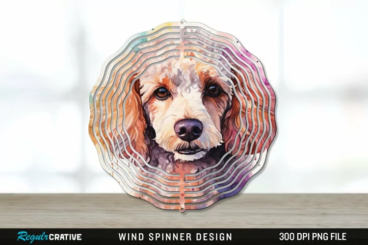 Watercolor Poodle Dog Wind Spinner Sublimation PNG Design