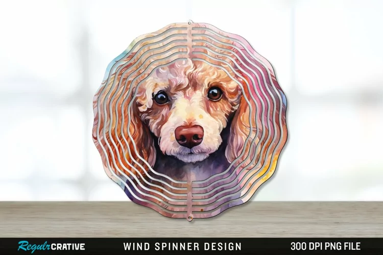 Watercolor Poodle Dog Wind Spinner Sublimation PNG Design