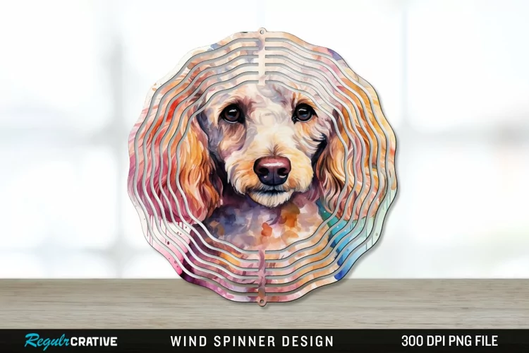 Watercolor Poodle Dog Wind Spinner Sublimation PNG Design