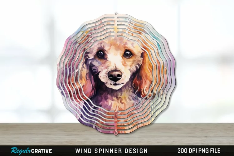 Watercolor Poodle Dog Wind Spinner Sublimation PNG Design