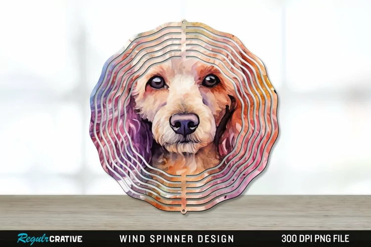 Watercolor Poodle Dog Wind Spinner Sublimation PNG Design
