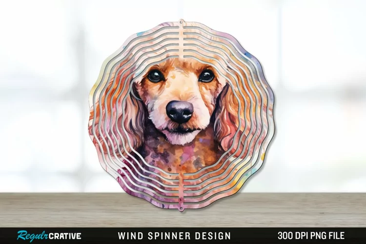 Watercolor Poodle Dog Wind Spinner Sublimation PNG Design