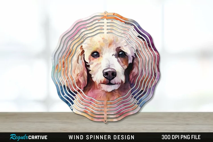 Watercolor Poodle Dog Wind Spinner Sublimation PNG Design