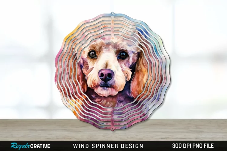 Watercolor Poodle Dog Wind Spinner Sublimation PNG Design