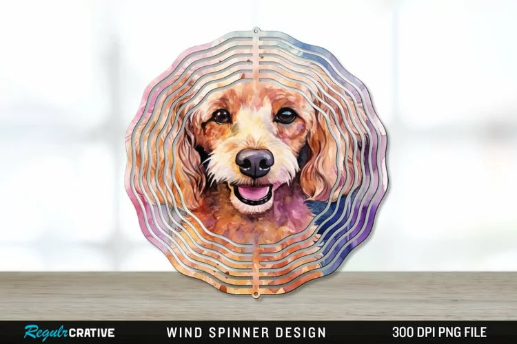 Watercolor Poodle Dog Wind Spinner Sublimation PNG Design