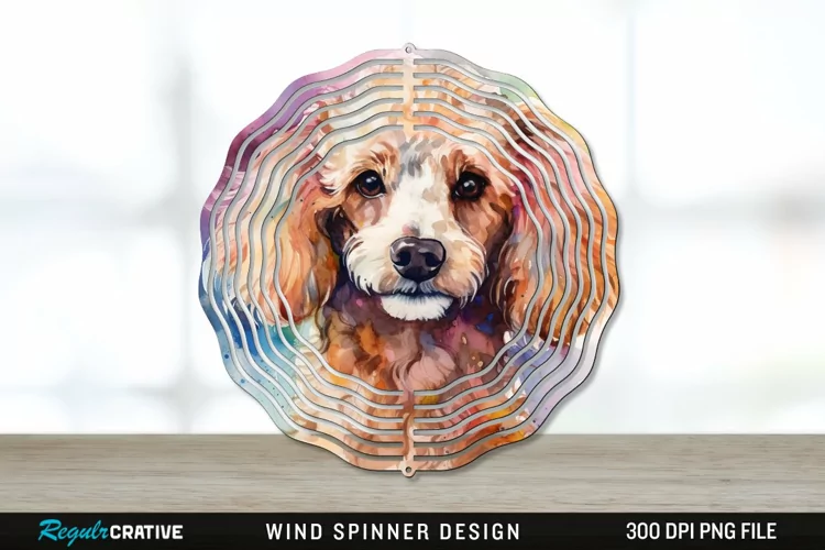 Watercolor Poodle Dog Wind Spinner Sublimation PNG Design