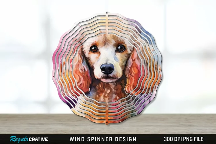 Watercolor Poodle Dog Wind Spinner Sublimation PNG Design
