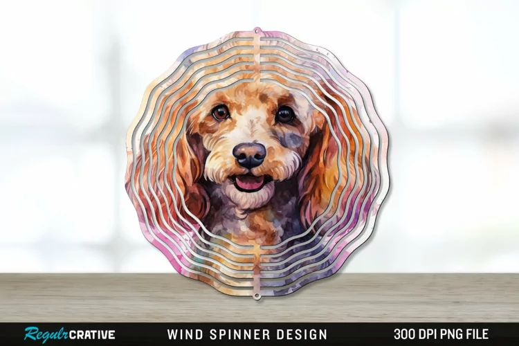 Watercolor Poodle Dog Wind Spinner Sublimation PNG Design