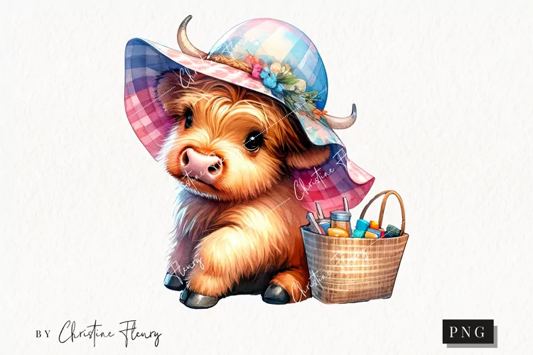 Summer Highland Cow PNG | Summer PNG