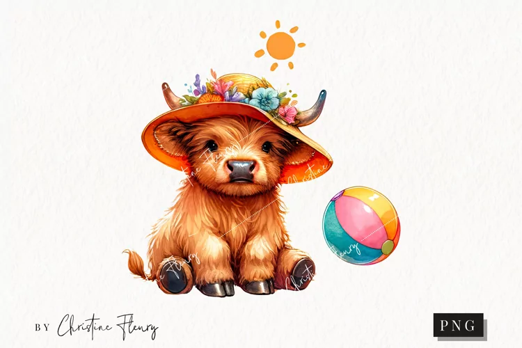 Summer Highland Cow PNG | Summer PNG