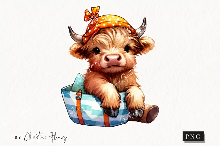 Beach Highland Cow PNG | Summer PNG