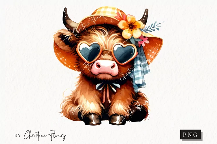 Cute Highland Cow PNG | Summer PNG
