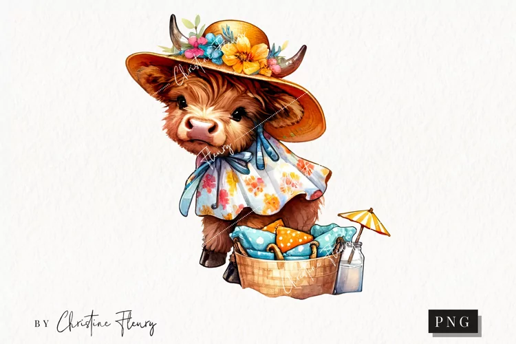 Beach Highland Cow PNG | Summer PNG