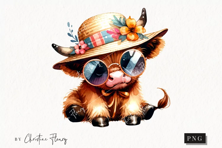 Cute Sunglasses Highland Cow PNG | Summer PNG