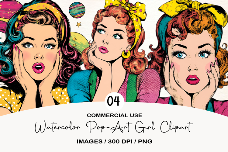 Watercolor Pop-Art Girl Clipart