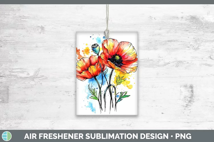 Watercolor Poppy Air Freshener Sublimation Car Freshener Des