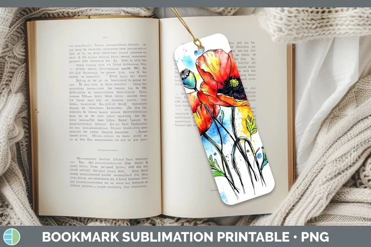 Watercolor Poppy Bookmark Sublimation Printable Designs