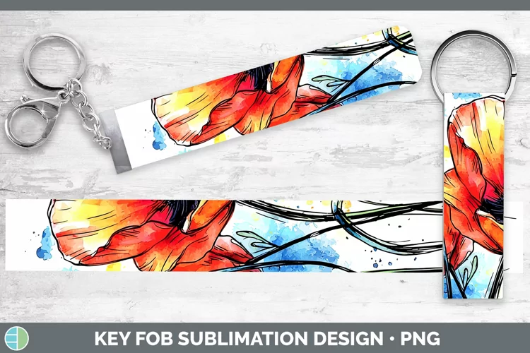 Watercolor Poppy Key Fob Sublimation Wristlet Designs
