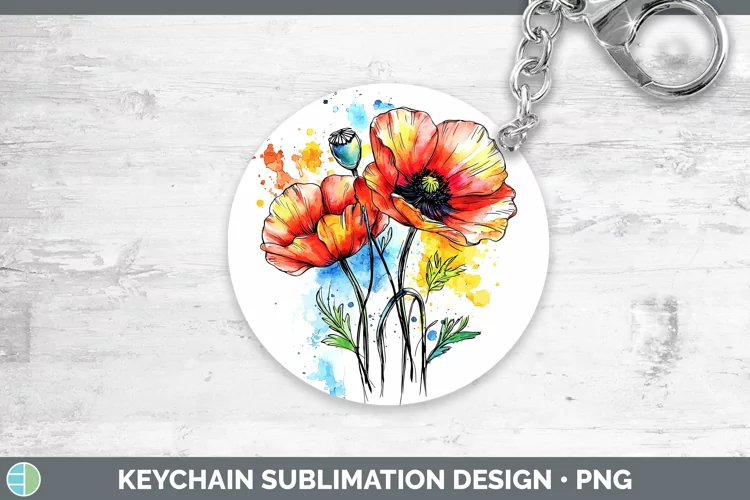 Watercolor Poppy Keychain Sublimation Keyring Designs