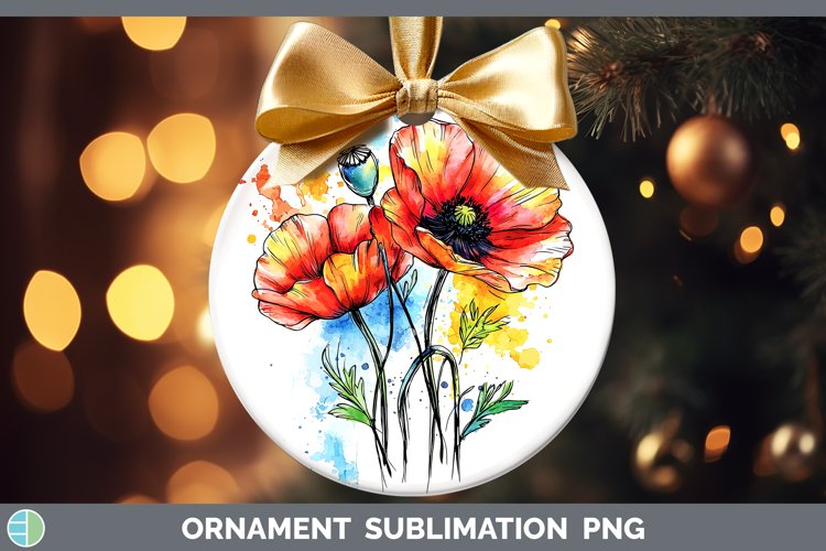 Watercolor Poppy Ornament Sublimation Bauble Designs