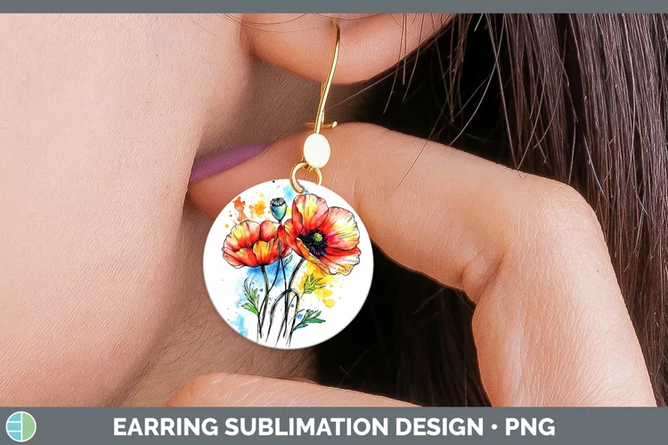 Watercolor Poppy Round Earrings Sublimation Earrings Designs
