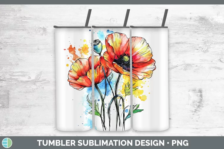 Watercolor Poppy Tumbler Sublimation 20 oz Skinny Tumbler De