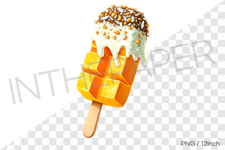 Mango popsicle with white glaze   nuts PNG dessert clipart
